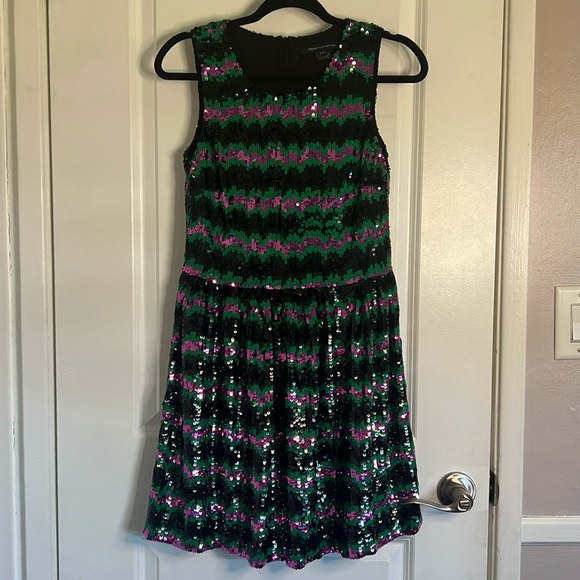 French Connection Pink, Black, Green Sequin Dress Wicked Movie Outfit, Size: 4 - Picture 3 of 5